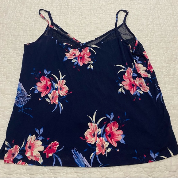 Soma Tops - Soma XXL Navy Pink Floral Camisole Top Knit Lace